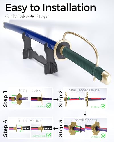 Cold Blade Katana Sword - 41 inches Katana Replica with Holster Belt and Display Stand - Sword with Authentic Design - color: Captain Red Blade Sword