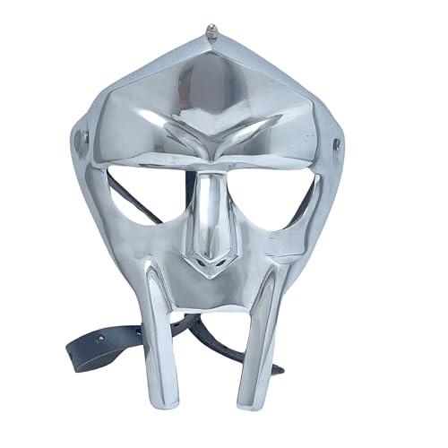 Medieval MF Doom Roman Gladiator Full Face Mask For Adults Men Women 18 Gauge Steel Halloween Warrior Costume - color: Silver 2