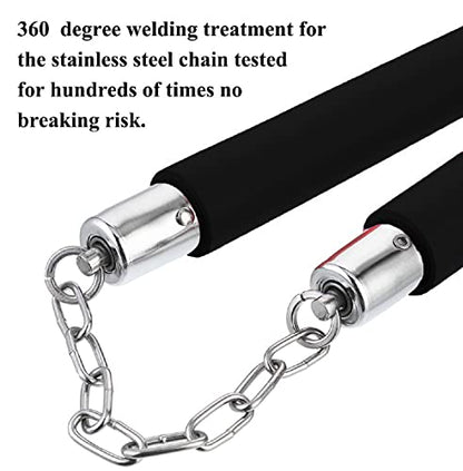 Nunchucks Rubber Martial Arts Training Nunchucks Nunchakus for Kids Beginner & Adults Practice with Steel Chain - color: BLACK