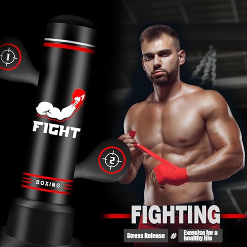 Heavy Freestanding Boxing Bag with Gloves, Pump and Jump Rope, Reflex Ball - color: Red