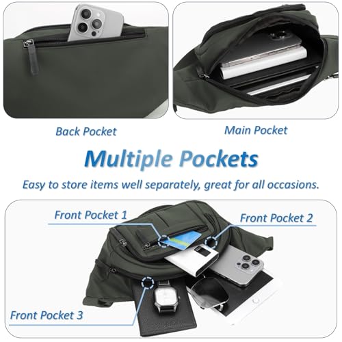 Large Fanny Pack for Men and Women, Crossbody Waist Bag with 4 Zipper Pockets Easy Carry Any Phone, Fashion Waist Pack with Adjustable Strap for Travelling, Hiking, Cycling, Running - Green - color: Green
