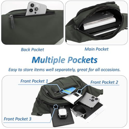 Large Fanny Pack for Men and Women, Crossbody Waist Bag with 4 Zipper Pockets Easy Carry Any Phone, Fashion Waist Pack with Adjustable Strap for Travelling, Hiking, Cycling, Running - Green - color: Green