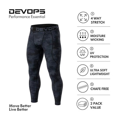 DEVOPS 2-3 Pack Men's Compression Pants Leggings Tights Pocket/Non-Pocket - color: 1# (Basic) - Black / Camo Black, size: Large