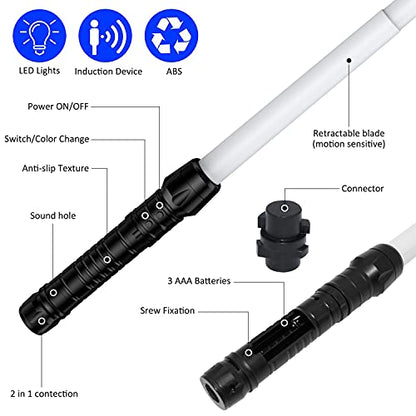 Light Saber, Light Sabers for Kids with FX Sound, 2 in 1 Expandable Light Swords Gift Set for Birthday, Halloween Party, Galaxy War Fighters and Warriors