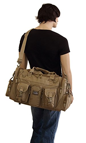 Mens Large 22" Inch Tan Duffel Duffle Military Molle Tactical Gear Shoulder Strap Travel Bag
