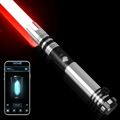 ELESKOCO Dueling Lightsaber APP Control Smooth Swing RGB Colors Change Metal Hilt Light Saber with 16 Sound Fonts, Motion Control Lightsabers for Adult Cosplay & Gifts, Rechageable Battery, Black - color: Black