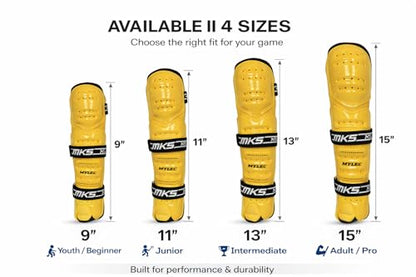 MyLec MK5 Street/DEK Shin Pad, Lightweight & Durable Hockey Accessories, 360° Straps, Hard Front Shells, Breathable Material, Metatarsal Padding Ice Hockey Shin Guards, Foam Rubber - color: Gold, size: 11"