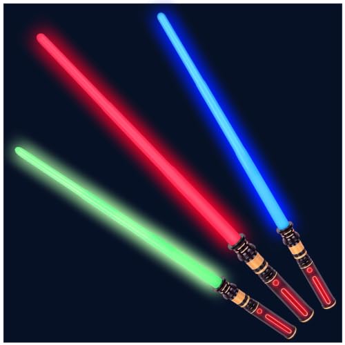 YukiHalu 3-Pack Light Up LED Saber, Light Swords with FX Sound and Realistic Handle, Expandable Sabre for Halloween Dress Up Parties Birthday Christmas Galaxy War Fighters