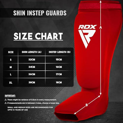 RDX Shin Guards Kickboxing Muay Thai, SATRA Approved, MMA Leg Instep Protection Pads, Sparring Training Martial Arts Boxing, Elasticated Padded Protector, Karate BJJ Taekwondo Gear, Men Women - color: Red White, size: Medium