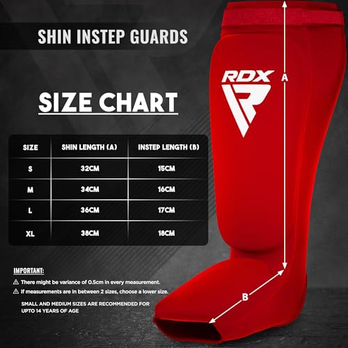 RDX Shin Guards Kickboxing Muay Thai, SATRA Approved, MMA Leg Instep Protection Pads, Sparring Training Martial Arts Boxing, Elasticated Padded Protector, Karate BJJ Taekwondo Gear, Men Women - color: Red White, size: Large