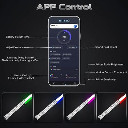 Smooth Swing Dueling Lightsabers with APP - Infinite RGB 16 Colors Changeable Light Sabers, Motion Control Metal Hilt Light Saber for Adults Teens Gift, 16 Sounds Fonts, Battery Recharge, Silver - color: Silver