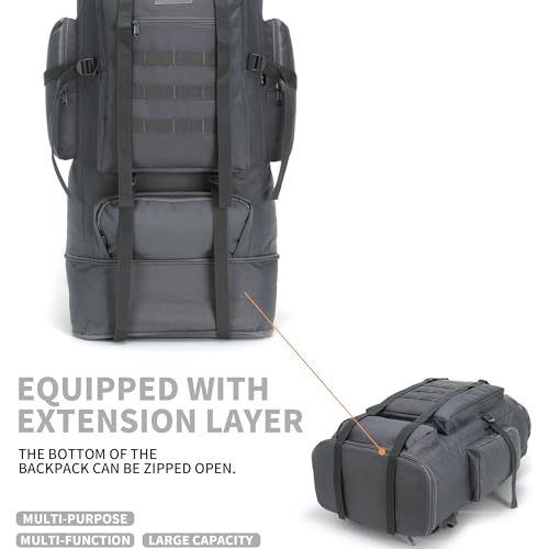 100L Hiking Camping Backpack MOLLE Rucksack Waterproof Daypack (Grey) - color: Grey