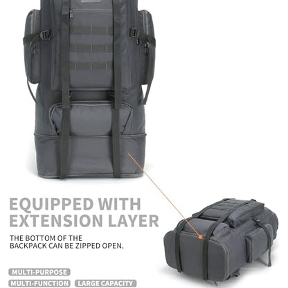 100L Hiking Camping Backpack MOLLE Rucksack Waterproof Daypack (Grey) - color: Grey