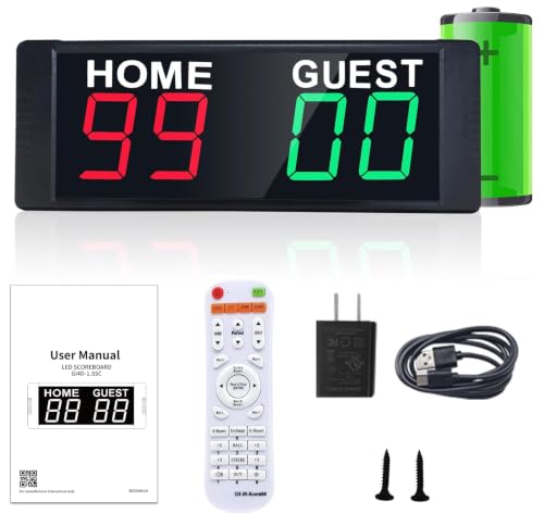 YZ LED Portable Digital Scoreboard, Tabletop Electronic Scoreboard with Remote, Score Keeper for Games Cornhole/Basketball/Ping Pong/Baseball/Tennis/Volleyball Indoor Outdoor - style: Rechargeable(red&green)