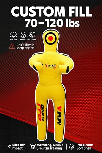 Unfilled Grappling Dummy – Adult Life Size Wrestling & BJJ Training Dummy, MMA Jiu Jitsu Judo Takedown & Throwing Practice, Heavy-Duty Triple-Stitched Canvas Submission Dummy - color: Yellow, size: 6ft / 72"