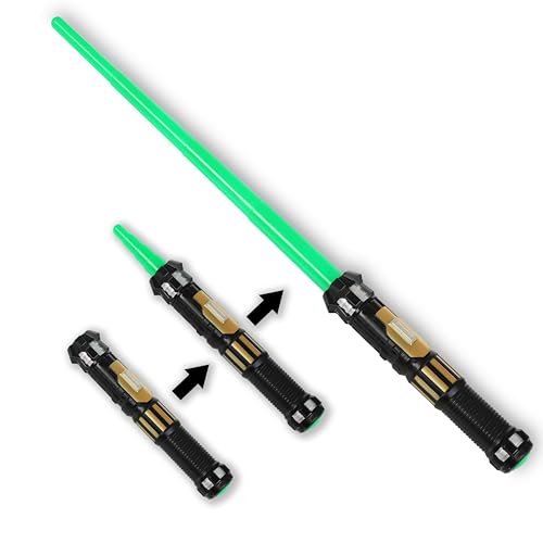MewduMewdu Saber Toy with Electronic Lights & FX Sound Effect for Kids and Adults, LED Light Expandable Sword Toy as Halloween, Party, Holiday, Birthday Gift (Green) - color: Green