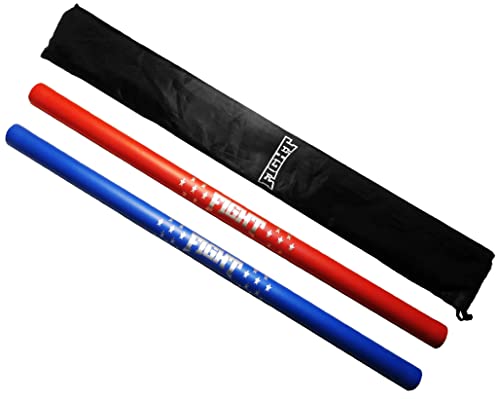 Martial Arts Equipment Foam Padded Sticks with Carry Bag Case Set 2 Pieces - color: Blue & Red