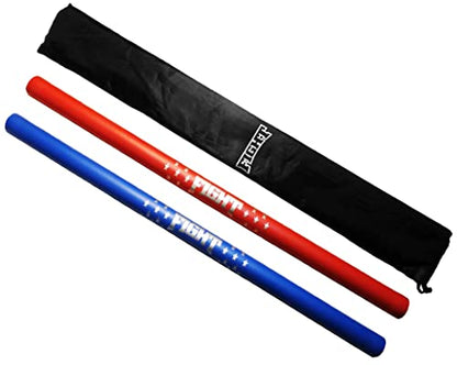 Martial Arts Equipment Foam Padded Sticks with Carry Bag Case Set 2 Pieces - color: Blue & Red