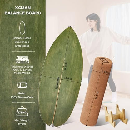 XCMAN Surf Balance Board Trainer with Roller Wooden Exercise Balancing Stability Trainer - Non Slip Surface for Adults Kids|Balance Board for Surfing,Snowboarding,Skateboarding,Hockey,Yoga Training - color: Boat Bown