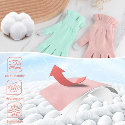Donfri Touchscreen Cotton Moisturizing Gloves 6 Pairs, Pink, S - size: Small-Pink