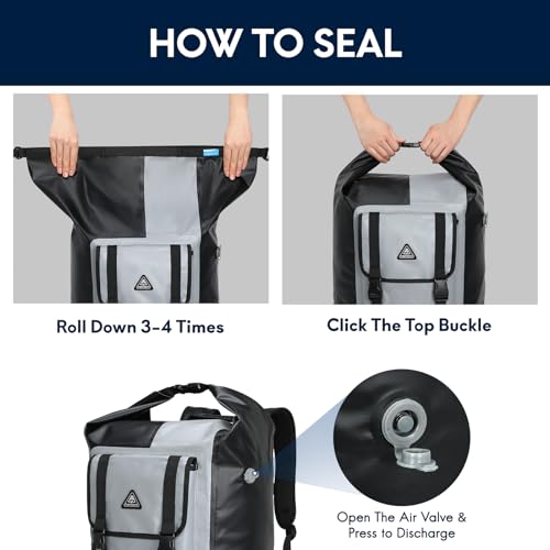 Haimont Large Waterproof Roll Top Dry Backpack 60L, Black/Gray - color: Black/Grey, size: 60L