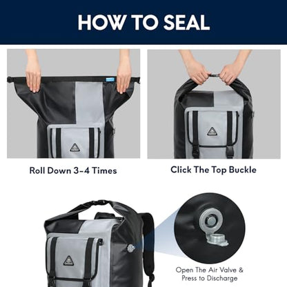 Haimont Large Waterproof Roll Top Dry Backpack 60L, Black/Gray - color: Black/Grey, size: 60L