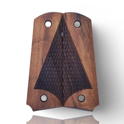 Art Series 1911 Pistol Grips – Handcrafted Walnut Wood Panels with Unique Engraved Designs | Oil Finish | Fits Full-Size 1911 Clones - color: Dark Pyramid