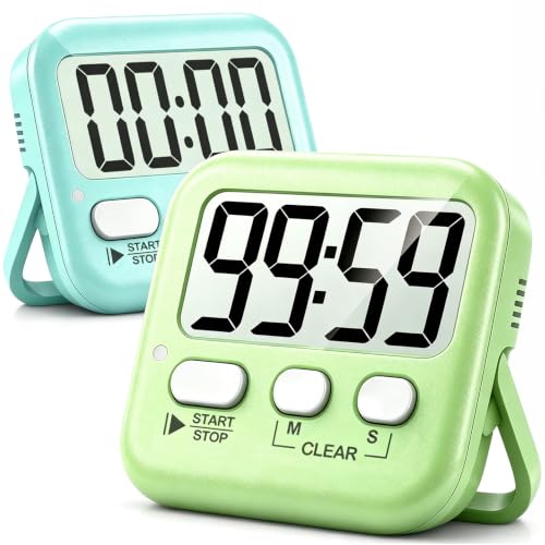 Antonki 2 Pack Digital Timer for Kids Classroom Kitchen Timers for Cooking - color: Classic Lime Green + Mint Green