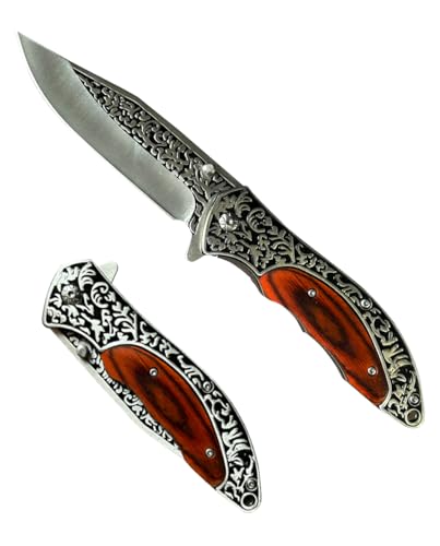 SELUCREH Folding Knife Stainless Steel Blade with 3D Retro Embossed Pattern, Pocket Clip for Men,Sharp Camping Survival Hiking Knives (Knife Type) - color: Knife Type