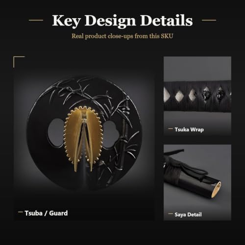 1045 Katana, Hand Forged Full Tang Japanese Sword | Classic Tsuba Series - color: Black