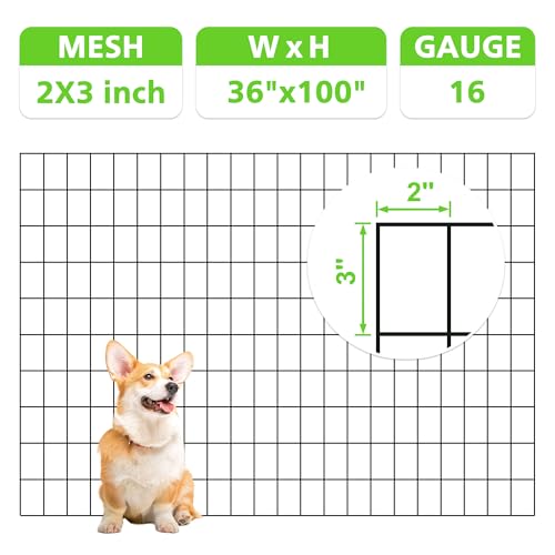 PVC Coated Wire Mesh Fence – 36in H x 100ft L Farm & Garden Wire Fencing, 2" x 3" Square Mesh, 16 Gauge Black Metal Wire for Chicken,Dog,Vegetable Garden,Poultry Fencing,Livestock and Animal Barrier - color: Black, size: 2"x3" 36inx100ft