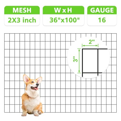 PVC Coated Wire Mesh Fence – 36in H x 100ft L Farm & Garden Wire Fencing, 2" x 3" Square Mesh, 16 Gauge Black Metal Wire for Chicken,Dog,Vegetable Garden,Poultry Fencing,Livestock and Animal Barrier - color: Black, size: 2"x3" 36inx100ft