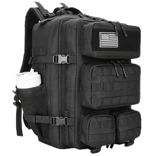 55L Tactical Backpack Heavy Duty Military Rucksack Molle Backpack 3 Day Assault Pack for Work Outdoors - color: Black