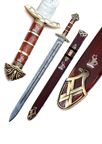 Handmade 38" Inch Real Damascus Steel Viking Sword with Scabbard-Viking & Cosplay Long Sword Full Tang Blade and Wooden Handle – Real Norse Northman Battle Sword | Best Gift for Men
