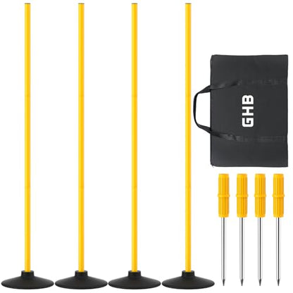 GHB Agility Poles 4 Pack 50" Sports Soccer Training Poles - size: B.Rubber Base+Spike