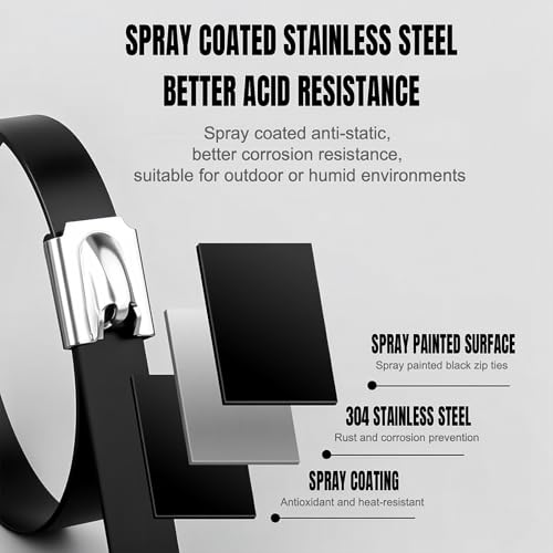 Black Metal Zip Ties, 100pcs 12"(300mm) Stainless Steel Zip Ties - color: 100 Pcs