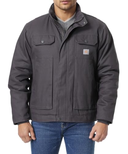 Men's Quilted Flannel Lined Work Coat Long-Lasting Jacket - color: Grey, size: Large