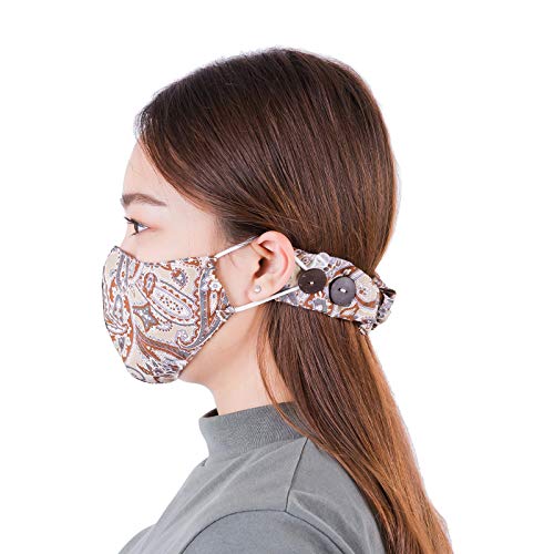 LOFBAZ Strap Holder with Buttons for Hook Face Covering Extender Adjustable Protection Reusable Washable Straps Paisley Khaki OS - color: Paisley Khaki