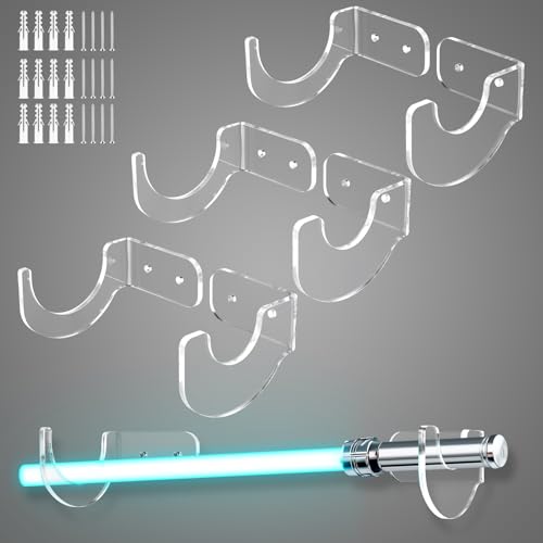 TOPNEW Lightsaber Stand Wall Display, Lightsaber Holder Wall Mount, Acrylic Light Saber Wall Display Rack Suitable for Baseball Bat, Swords,Light Saber, Gift for Lightsaber Collectors(3 Pack) - color: Transparent-3 Pack