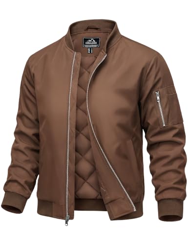 MAGCOMSEN Men's Bomber Jacket Casual Windproof Quilted Jacket Full Zip Windbreaker Winter Warm Varsity Jacket with Pockets - color: Coffee, size: X-Large
