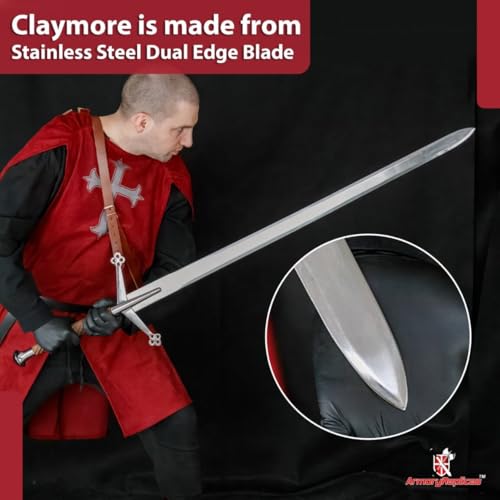 Armory Replicas™ - William Wallace Medieval Swords Collection - Deluxe Claymore Variations with Sheath - Stainless Steel Blade, Leather-Covered Handle - Inspired by Braveheart - style: Scottish Claymore