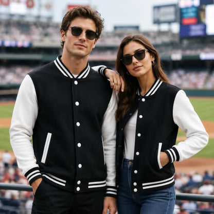 babyhealthy Men's Women's Varsity Baseball Jacket Casual Letterman Bomber Jacket Windbreaker Lightweight Jacket Coat - color: 021 Black, size: Medium