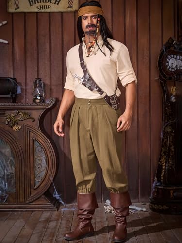 Runcati Mens Medieval Ankle Pants Renaissance Viking Pirate Pants Halloween - color: Brown, size: XX-Large