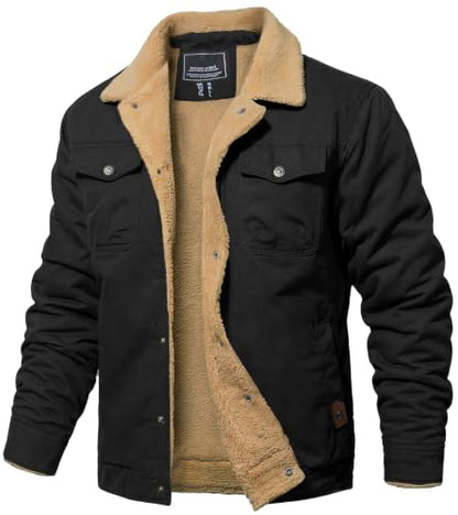 MAGNIVIT Mens Winter Jacket Thick Warm Fleece Lined Trucker Cargo Coat - color: Black, size: XX-Large