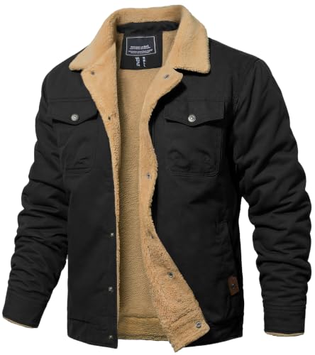 MAGNIVIT Mens Winter Jacket Thick Warm Fleece Lined Trucker Cargo Coat - color: Black, size: Large