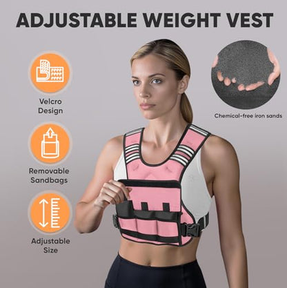 APEXUP Adjustable Weighted Vest, 4-10lb/12-18lb/20-32lb Vest with 6 Ironsand Weights and Large Pocket, Weight Vest for Men Women Strength Training, Running, Walking - color: Pastel Pink, size: 4-10lbs