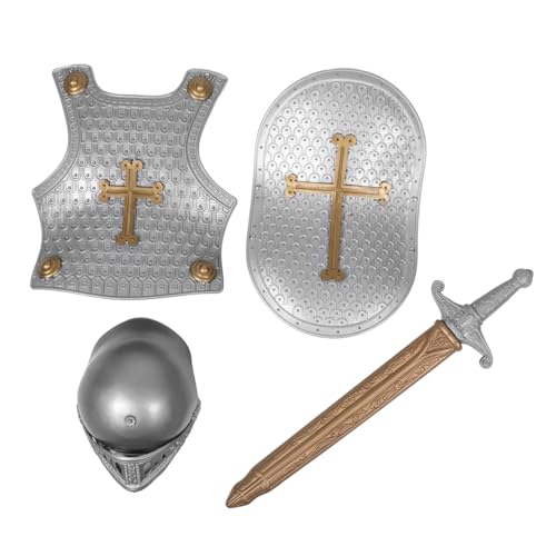 FRCOLOR 1set Lightweight Compact Boys and Girls Knight Costume Set Toy Shield Armour Helmet Sword