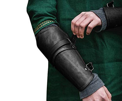 Syktkmx Gauntlet Wristband Medieval Vambrace Arm Cuff Armor Buckled Punk Gothic Faux Leather Costume Bracer - color: 1-black, size: Large