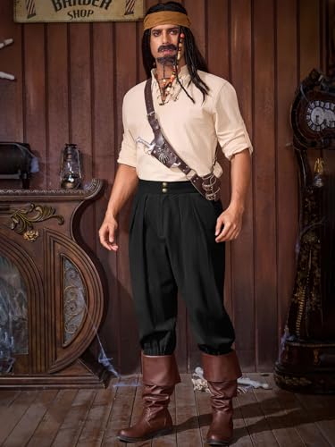 Runcati Mens Medieval Ankle Pants Renaissance Viking Pirate Pants Halloween - color: Black, size: Medium