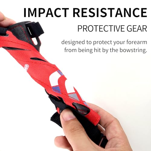 11.2in Long/6.7in Short Armguard Professional Competition Archery Bow Range with 4-Strap/2-Strap Buckles Shooting Practice Guard Nylon Carbon Forearm Protector Arm Guard - size: Red Short